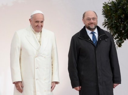 Lo Papa Francés e Martin Shulz, president del Parlament Europèu