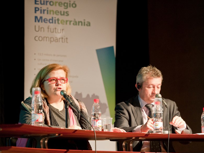 La Secretària Generala de l'Euroregion, Antònia Sabartés e lo Director del GECT, Philippe Mestre