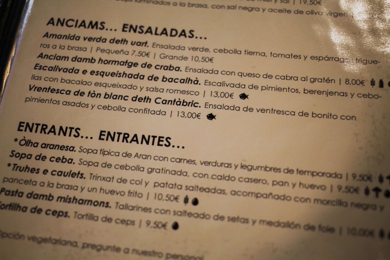 Eth torisme e era lengua (V): er occitan enes cartes des restaurants