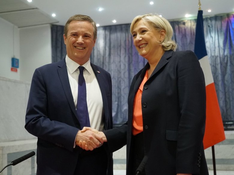 Marine Le Pen anoncièt ièr dissabte de matin que nomenariá Nicolas Dupont-Aignan primièr ministre en cas qu’ela venga presidenta de la Republica